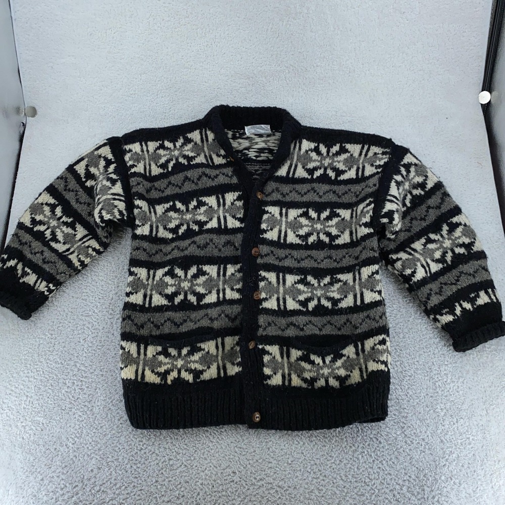 Otavalo Native American Ecuador Cardigan Sweater‎ L/XL Hand Knit Wool Heavy